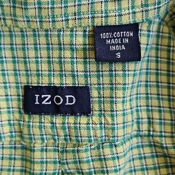 Izod Men's Light Green Plaid 100% Cotton Long Sleeve Button Down Size S - Picture 8 of 10